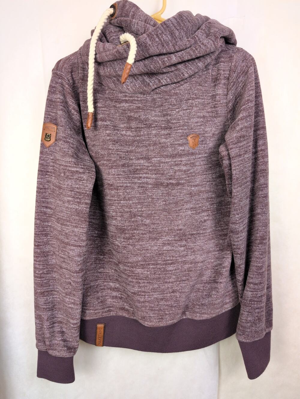 Naketano crossover cowl neck fleece hoodie Size L Granola Outdoors Gorpcore